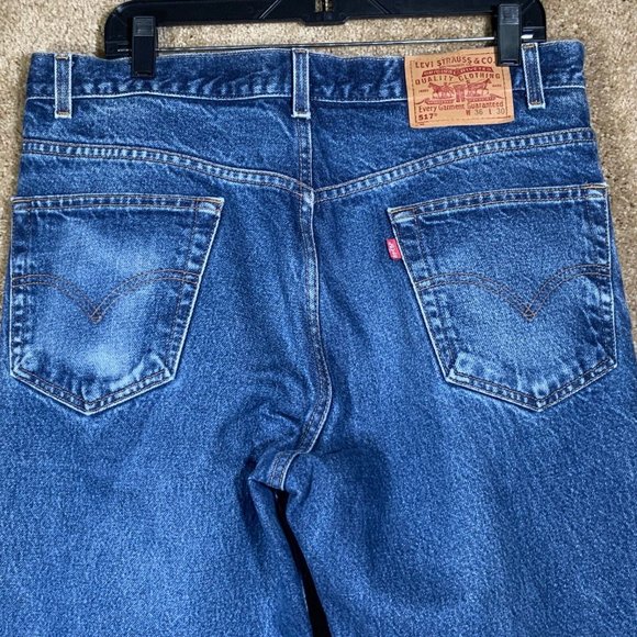 Vintage LEVIS Mens Jeans Sz 36x30 Boot Cut Red Tab Blue Denim Cotton Distressed - Picture 4 of 12